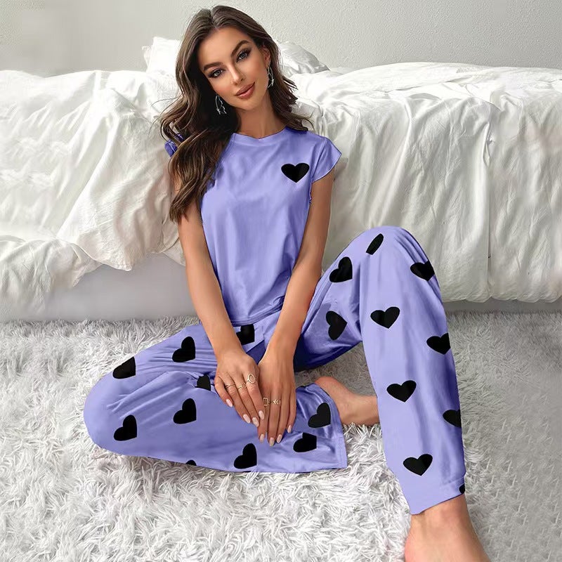 Milk Silk New Small Fly Sleeve Women'S Home Clothes Printed Solid Color Thin Pajamas Suit Can Be Worn Outside - Image 3